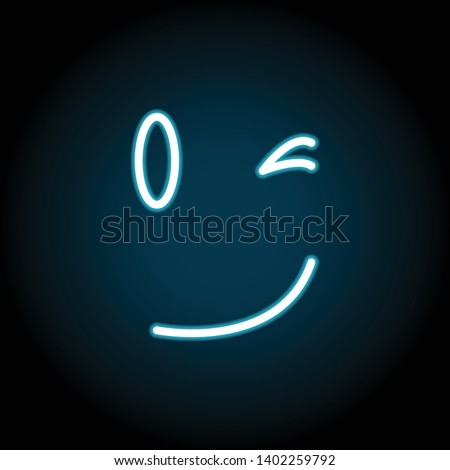 winking, face neon icon. Simple thin line, outline vector of Emotion icons for UI and UX, website or mobile application on dark blue gradient background