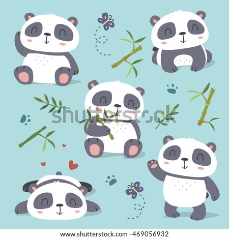 Vector Cartoon Style Cute Panda Set - 469056932 : Shutterstock