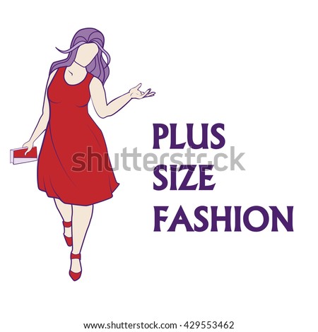 Vector Hand Drawn Fashion Illustration - Plus Size Model Woman. Fashion ...