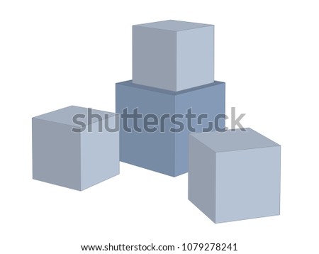 3d shapes. perspective view of four cubes. vector illustration