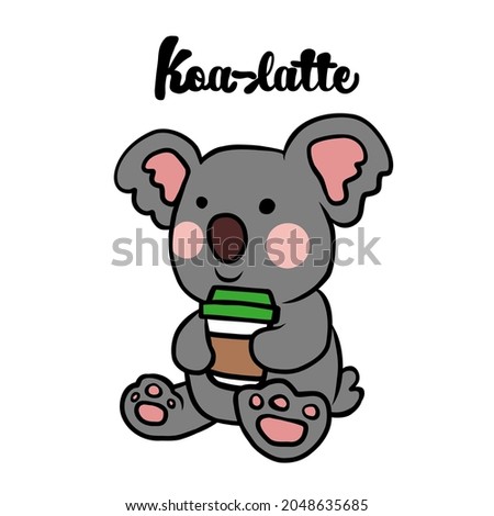 Koa-latte, Koala drinking coffee cartoon vector illustration