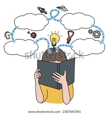 Mind Mapping woman reading book infographic chart cartoon vector illustration