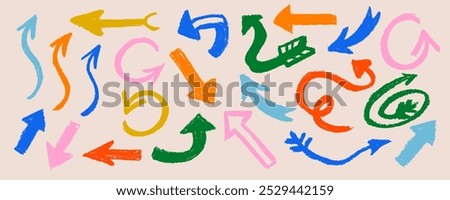 Hand drawn vector arrow set. All arrows are isolated on white and grouped, easy to use.