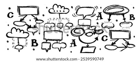 Vector icons  graphic circles and arrow set, hand drawn. Sketch arrow design for business plan and education. Set of arrows black icons. Circle arrows, rotate arrow, redo process symbol.