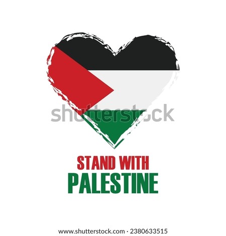 stand with palestine support solidarity with heart shaped flag of palestine icon vector illustration