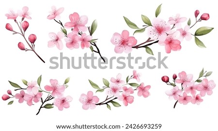 Similar – Foto Bild Aquarell rosa Blumen und grüne Blätter Bouquet Illustration