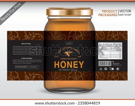Honey Label, Honey Packaging, Bee honey, Honey Vector packaging, Label for print, Print ready file, Vector design, pack, vector packaging, Food label, Nutrition Label,Bottle Mockup, Jar Mockup