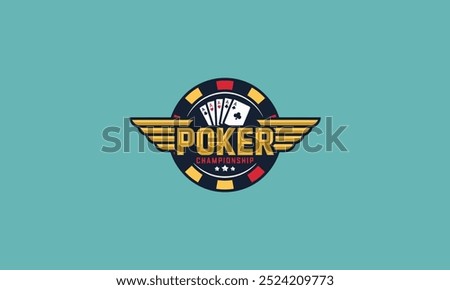 Poker championship logo with cards and wing design