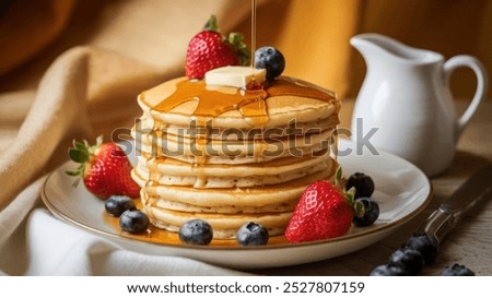 Image, Stock Photo Breakfast with pancakes and fruit on the table