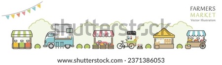 Vector illustration of shops lined up at a lively farmers market