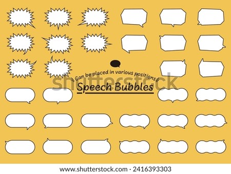 Speech bubbles have a wide variety of horn orientations and can be placed in a variety of positions. Line width can be edited.