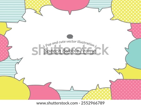 A horizontal frame background material surrounded by many speech bubbles. Vector data with editable speech bubble position and line width