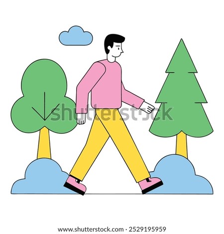 man walking and kiking illustration concept