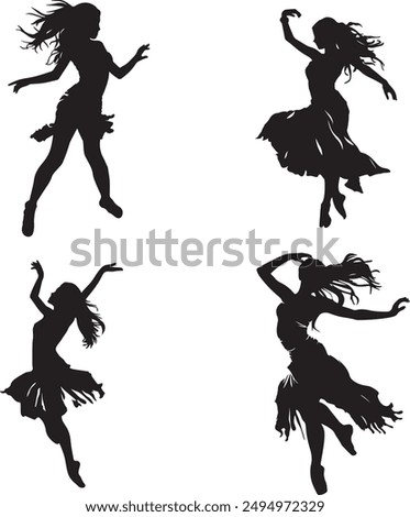 Dancing related many poses style Silhouette vector