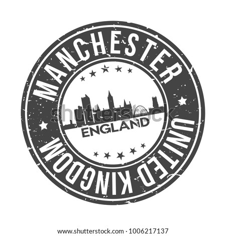 Manchester England United Kingdom Europe Stamp Logo Icon Symbol Design Skyline City.