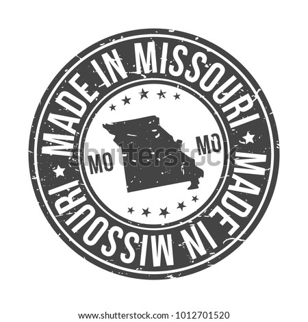 Made in Missouri State USA Quality Original Stamp Map. Design Vector Art Tourism Souvenir Round Seal Badge.