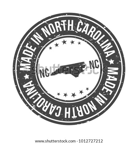 Made in North Carolina State USA Quality Original Stamp Map. Design Vector Art Tourism Souvenir Round.