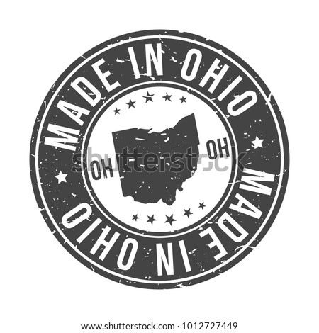 Made in Ohio State USA Quality Original Stamp Map. Design Vector Art Tourism Souvenir Round.