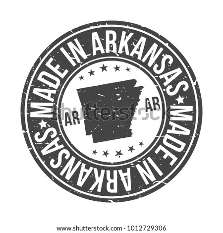 Made in Arkansas State USA Quality Original Stamp. Design Vector Art Tourism Souvenir Round Seal Badge Mail.