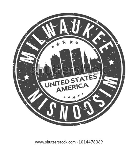 Milwaukee Wisconsin USA Stamp Logo Icon Skyline Silhouette Symbol Round Design Skyline City. 