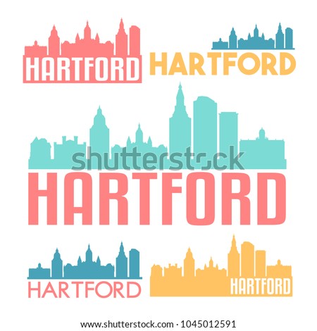 Hartford Connecticut USA Flat Icon Skyline Vector Silhouette Design Set Logo.
