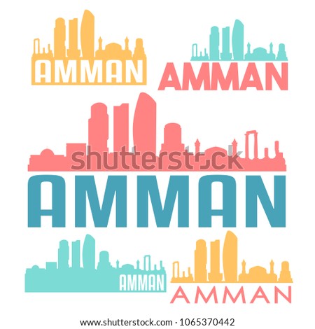 Amman Jordan Flat Icon Skyline Vector Silhouette Design Set Landmark Logo.