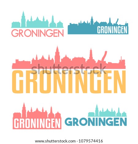 Groningen Netherlands Flat Icon Skyline Vector Silhouette Design Set Logo.