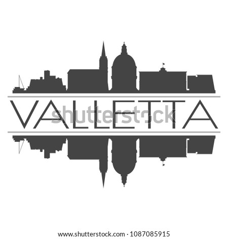 Valletta Malta Skyline Vector Art Mirror Silhouette Emblematic Buildings