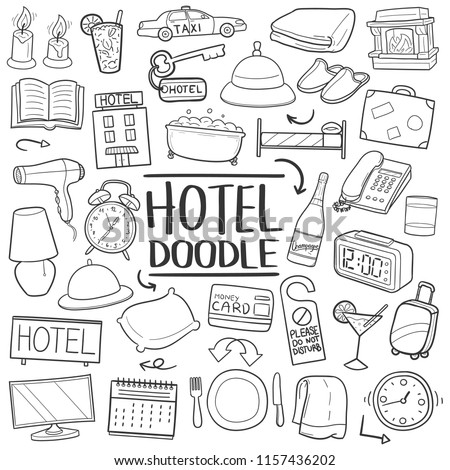 Hotel Traditional Doodle Icons Sketch Hand Made Design Vector