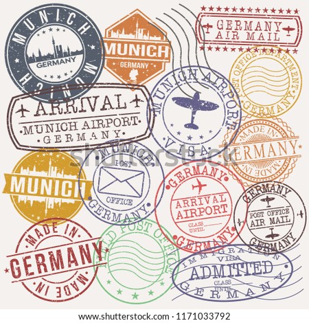 Munich Germany Stamp Vector Art Postal Passport Travel Design Set Badge Rubber.