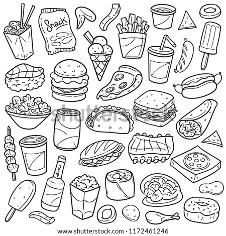 Fast Food Restaurant Traditional Doodle Icons Sketch Hand Made Design Vector