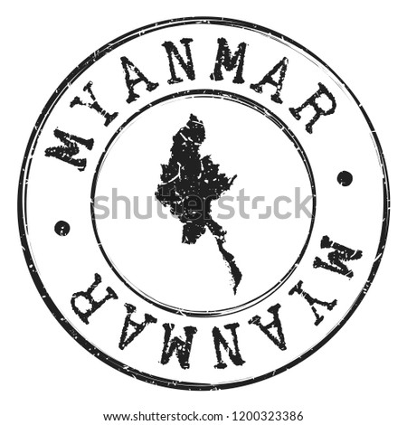 Myanmar Silhouette Map. Postal Passport Stamp Round Vector Icon Seal badge Illustration.