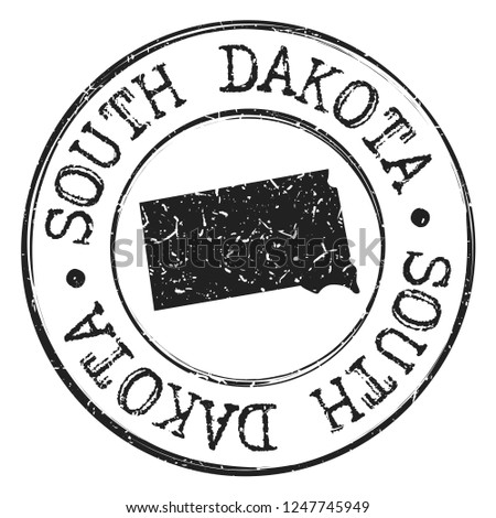 South Dakota Silhouette Postal Passport Stamp Round Vector Icon.