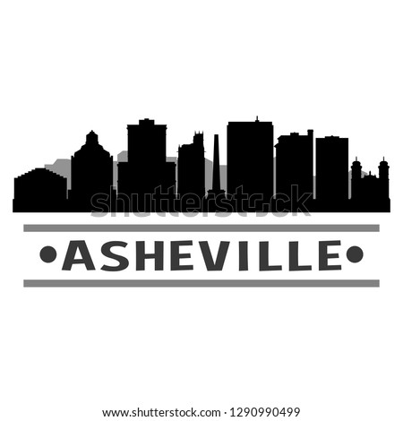 Asheville North Carolina. City Skyline. Silhouette City. Design Vector. Famous Monuments.