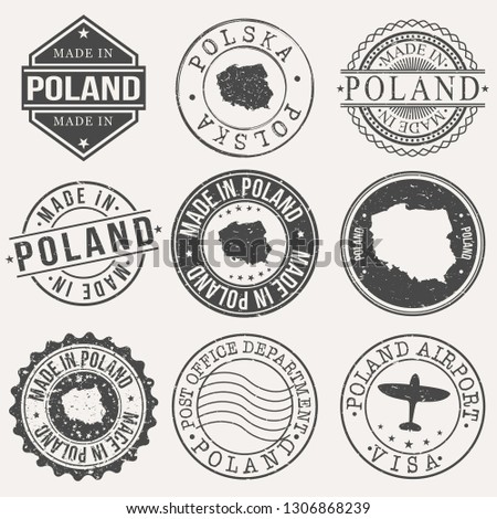Poland Set of Stamps. Travel Stamp. Made In Product. Design Seals Old Style Insignia.