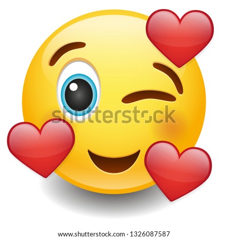 Emoji Wink with Hearts. Icon Communication Design. Chat Emoticon New Symbols.