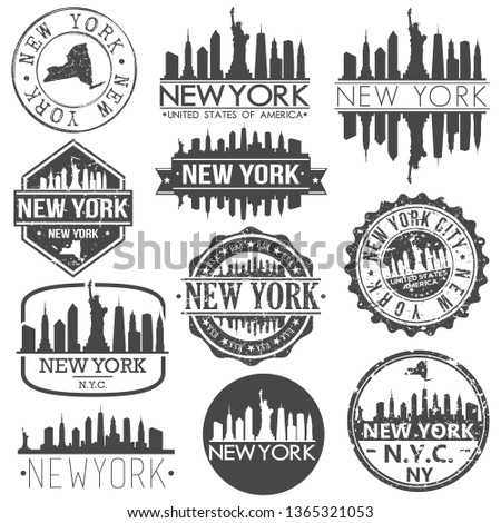 New York USA Skyline Vector Art Stamps. Silhouette Emblematic Buildings.