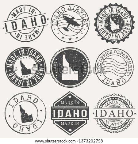 Idaho Set of Stamps. Travel Stamp. Made In Product. Design Seals Old Style Insignia.