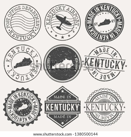 Kentucky Set of Stamps. Travel Stamp. Made In Product. Design Seals Old Style Insignia.