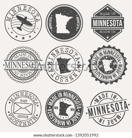 Minnesota Set of Stamps. Travel Stamp. Made In Product. Design Seals Old Style Insignia.