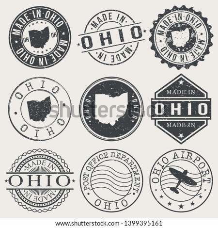 Ohio Set of Stamps. Travel Stamp. Made In Product. Design Seals Old Style Insignia.