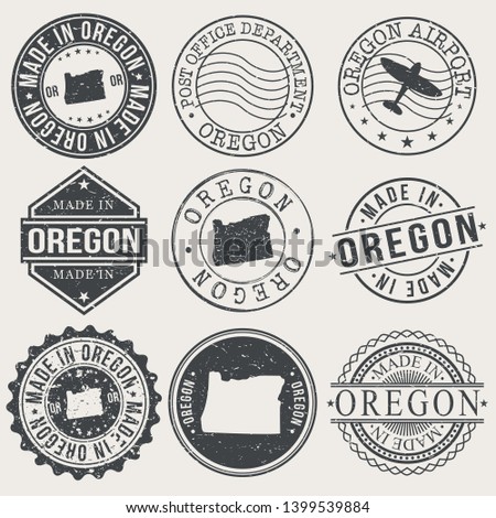 Oregon Set of Stamps. Travel Stamp. Made In Product. Design Seals Old Style Insignia.