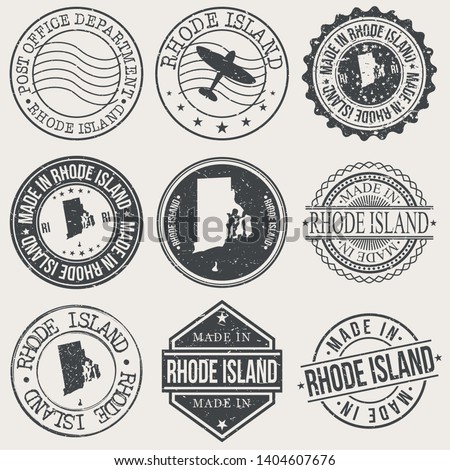 Rhode Island Set of Stamps. Travel Stamp. Made In Product. Design Seals Old Style Insignia.