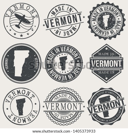 Vermont Set of Stamps. Travel Stamp. Made In Product. Design Seals Old Style Insignia.