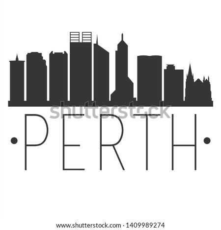 Perth Australia. City Skyline. Silhouette City. Design Vector. Famous Monuments.