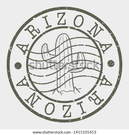 Arizona USA Stamp. Cactus Desert Silhouette Seal. Round Design. Vector Icon. Design Retro Insignia.