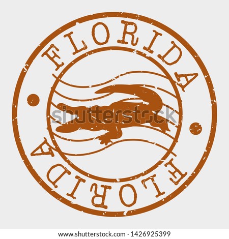 Florida USA Stamp. Crocodile Animal Silhouette Seal. Round Design. Vector Icon. Design Retro Insignia.