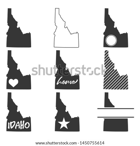 Idaho Map. Symbol Icon Set. Flat Vector Art Design. Clip Art Logo Collection.