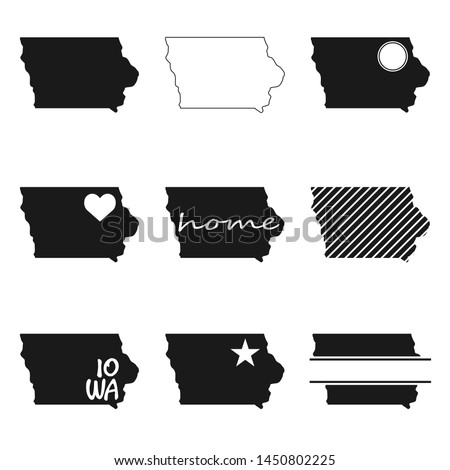 Iowa Map. Symbol Icon Set. Flat Vector Art Design. Clip Art Logo Collection.