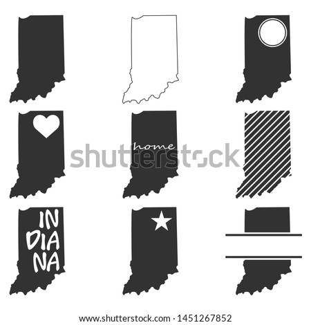 Indiana Map. Symbol Icon Set. Flat Vector Art Design. Clip Art Logo Collection.